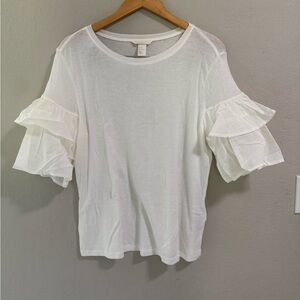 H&M White Ruffle Sleeve Top, Size M